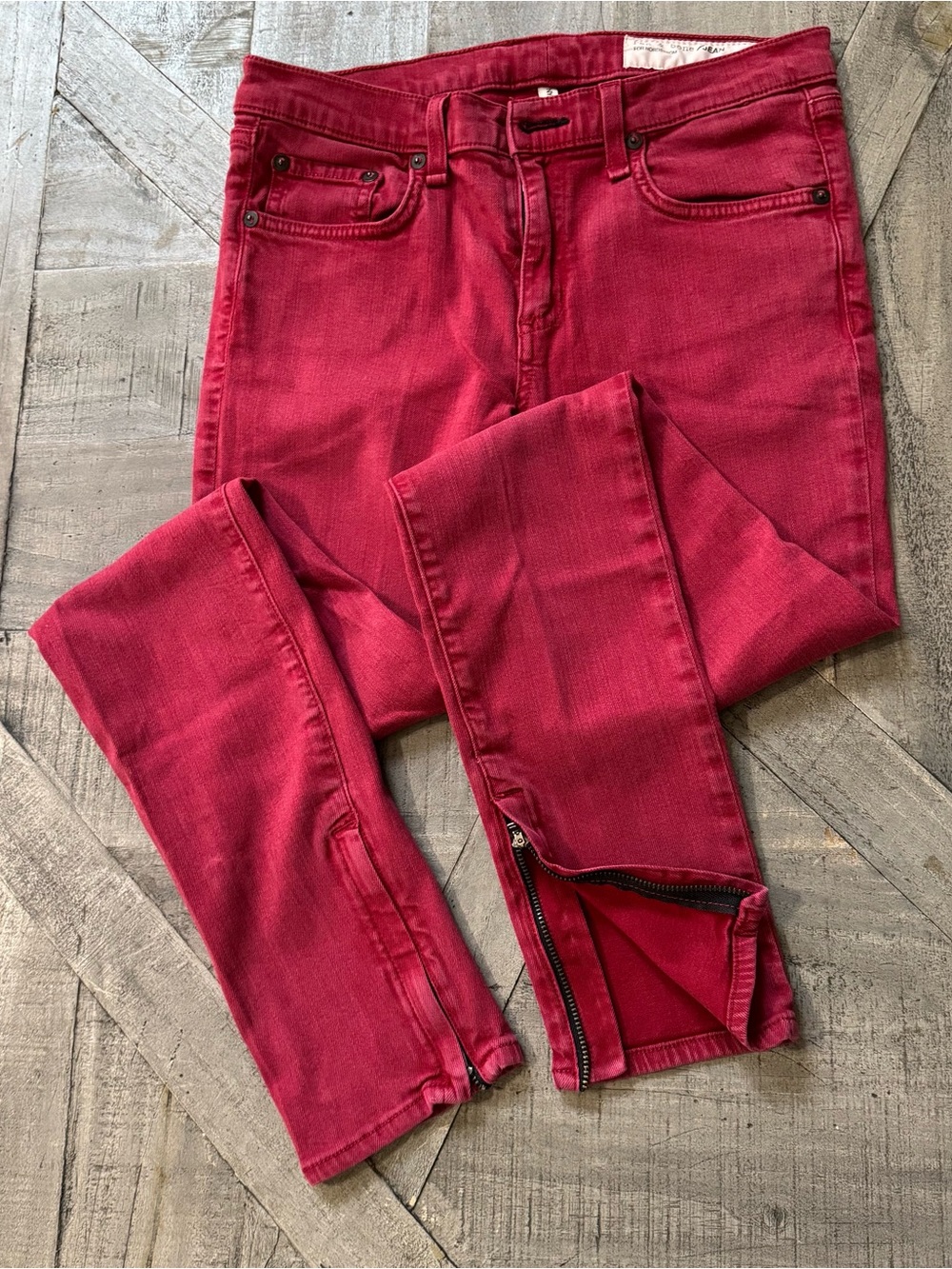 rag & bone Red Skinny Jeans with Ankle Zips